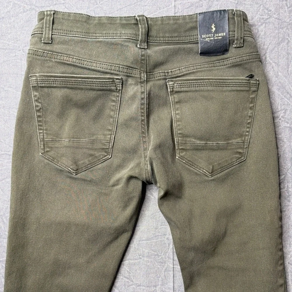 Scott James Pants Mens 30x30 Slim Fit Olive Green Stretch Chino Trousers